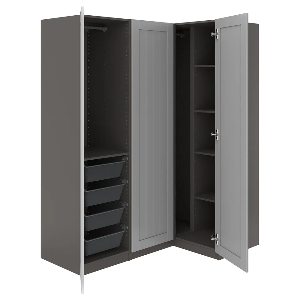 PAX / GULLABERG Corner wardrobe, dark grey/grey, 161/111x201 cm