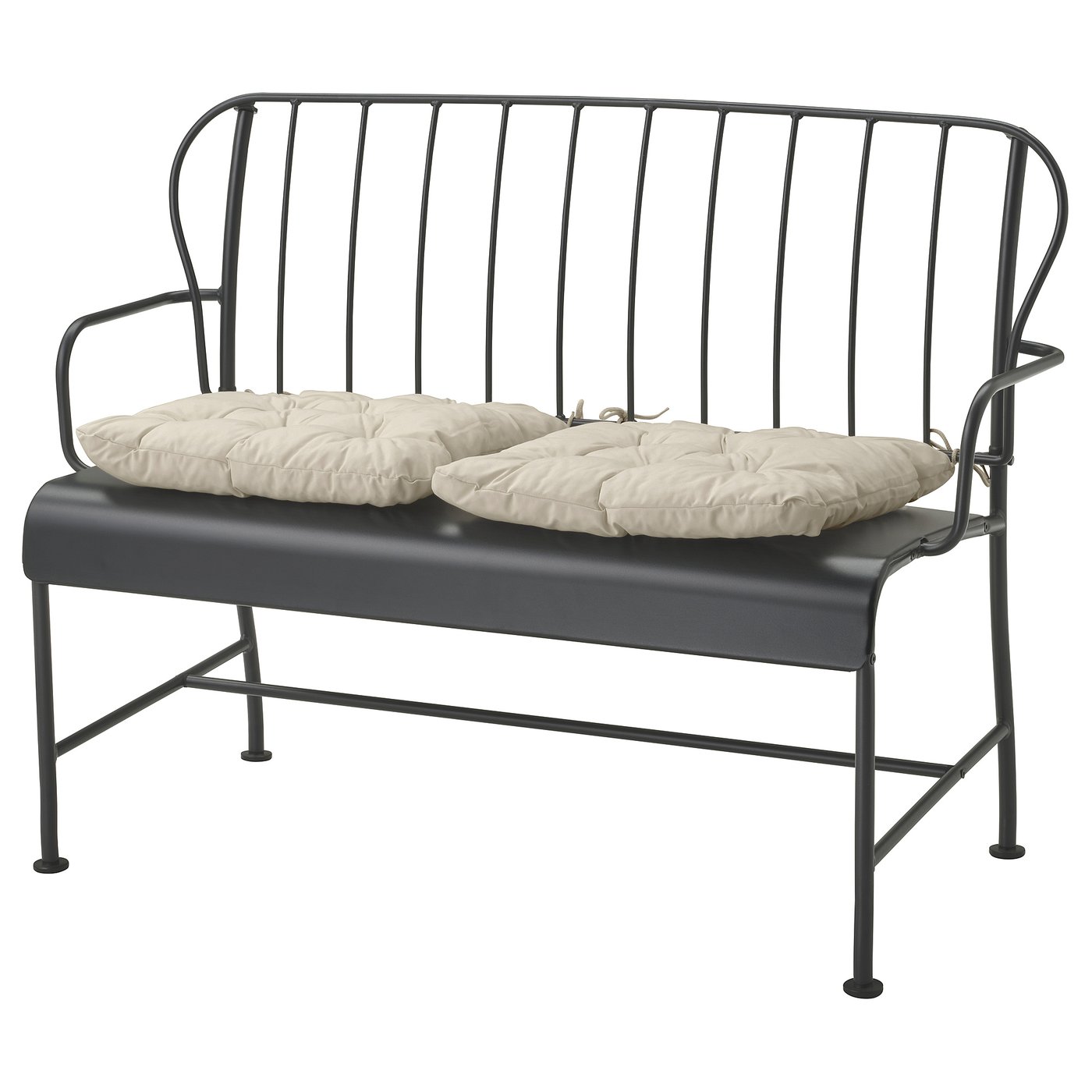 LÄCKÖ 2-seat sofa, outdoor, grey/Kuddarna light grey-beige