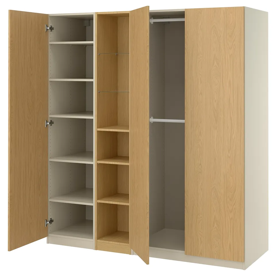 Oak PAX wardrobe, adjustable shelves, soft close doors, 10-year guarantee