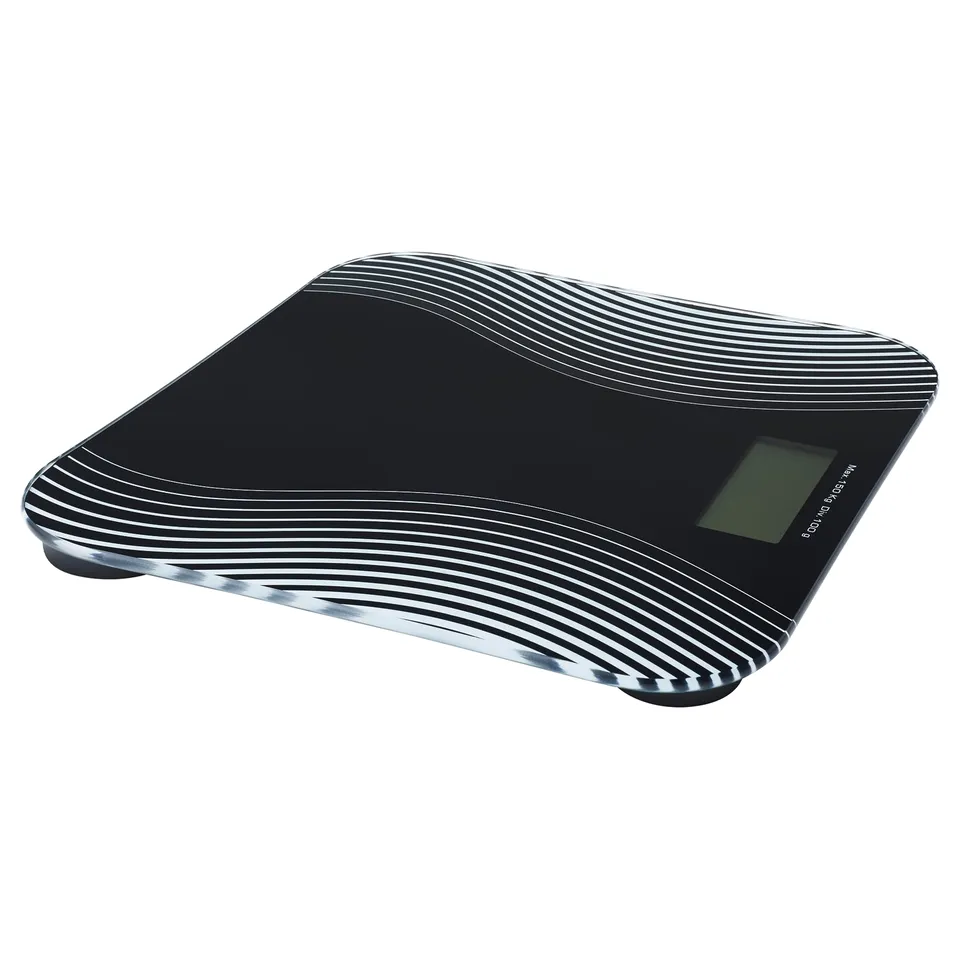 The hålen black electronic scale with white wave design, rectangular and with digital display.