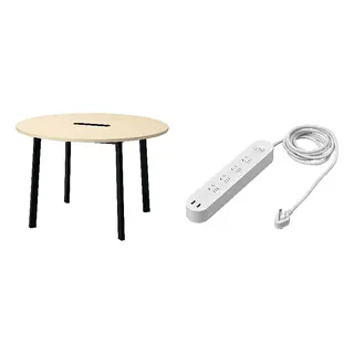 KOPPLA/MITTZON set: conference table + 4-way socket with 2 USB ports