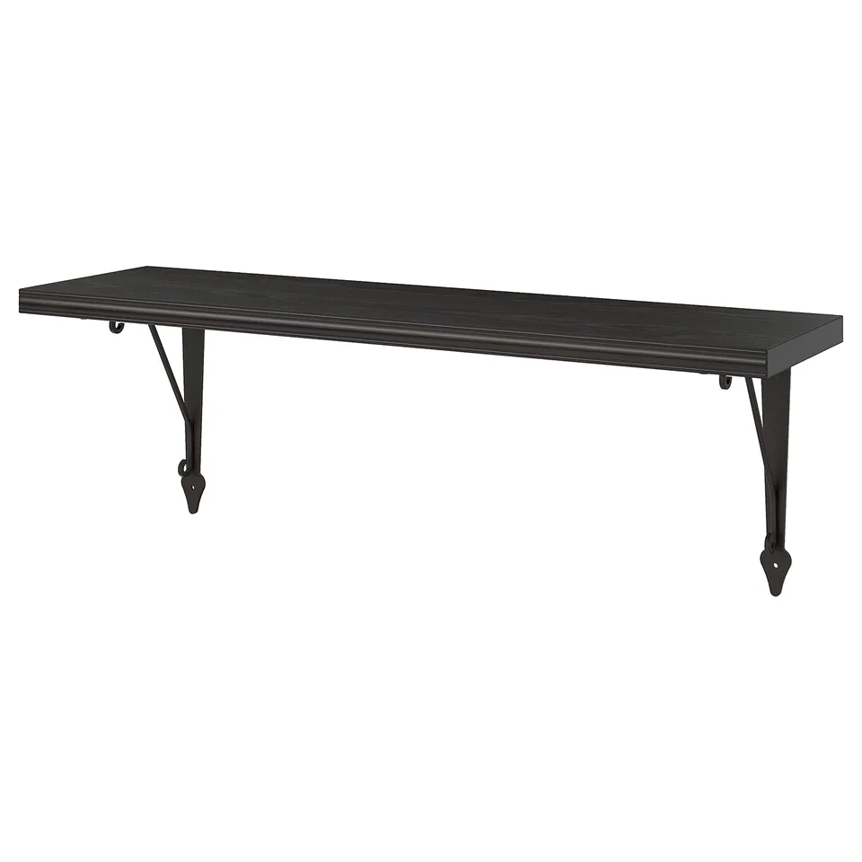 Black BERGSHULT wall shelf with angled brackets.