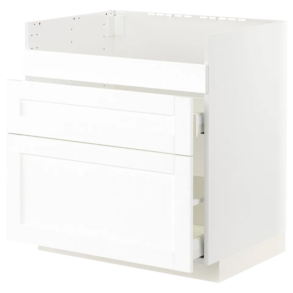 White METOD kitchen cabinet with enköping fronts & smooth drawers.