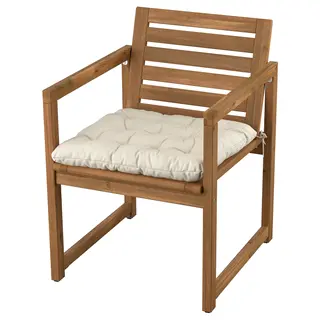 NÄMMARÖ chair with armrests, outdoor, light brown stained/Kuddarna light grey-beige, Width 56 x Depth 62 x Height 78 cm