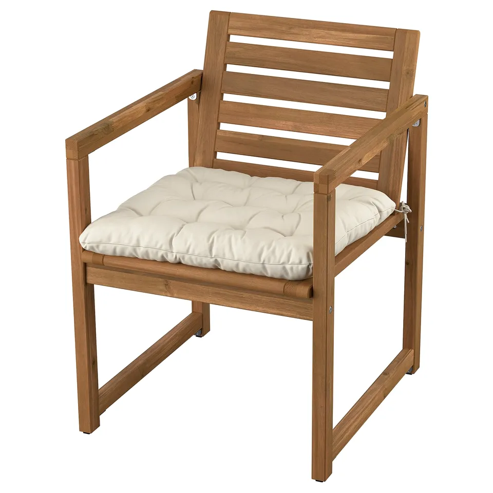 NÄMMARÖ chair: light brown wood, beige cushion, outdoor.
