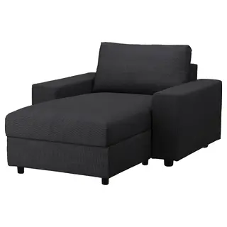 VIMLE chaise longue, with wide armrests/Hillared anthracite, Width 125 x Depth 164 cm