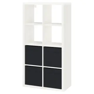 KALLAX shelving unit, white/Dröna black, Width 76.5 x Depth 39.0 x Height 146.5 cm