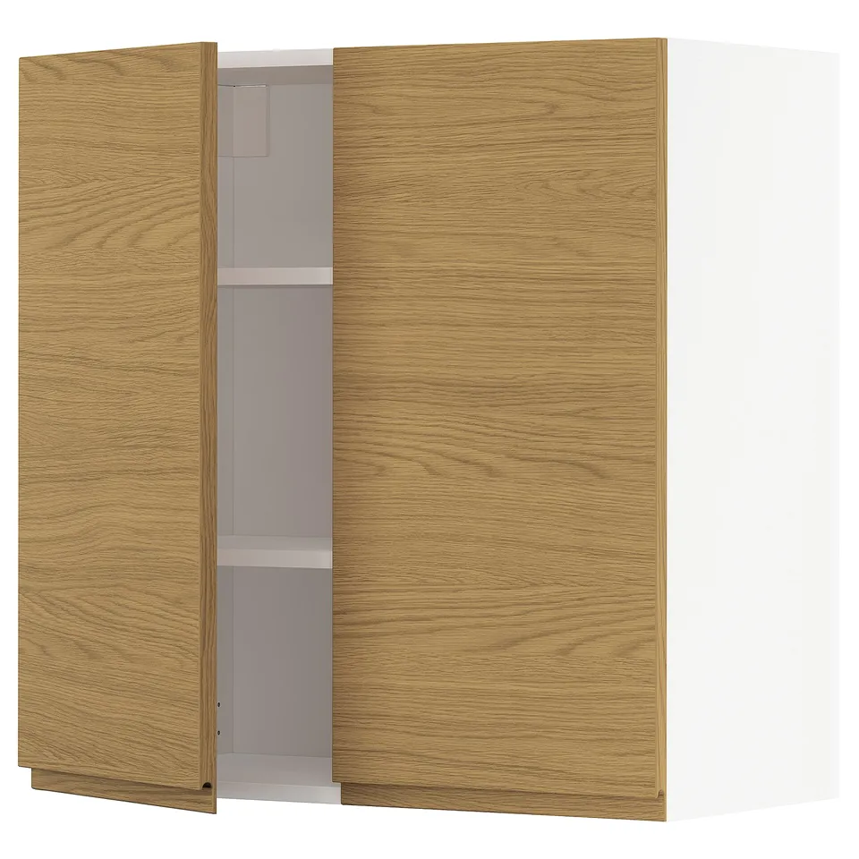 METOD oak wall cabinet with minimalist design and integrated handles.