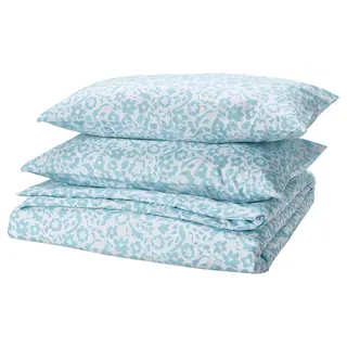 CYMBALBLOMMA duvet cover and 2 pillowcases, white/blue, 200x200/50x80 cm
