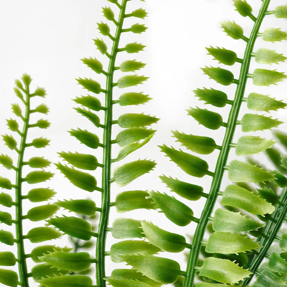 Artificial ferns with vibrant green fronds, vivid textures, and lifelike detail.