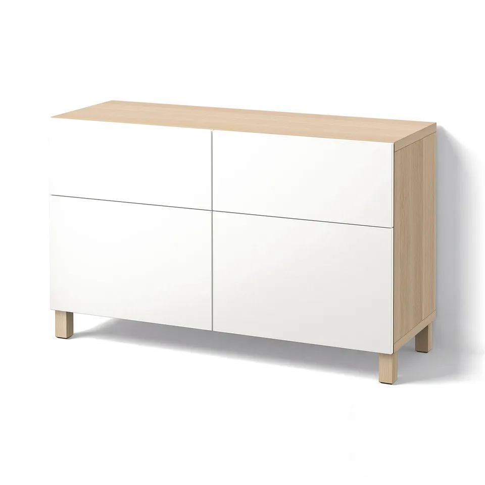 BESTÅ Storage combination w doors/drawers, white stained oak effect/Lappviken white, 120x42x74 cm
