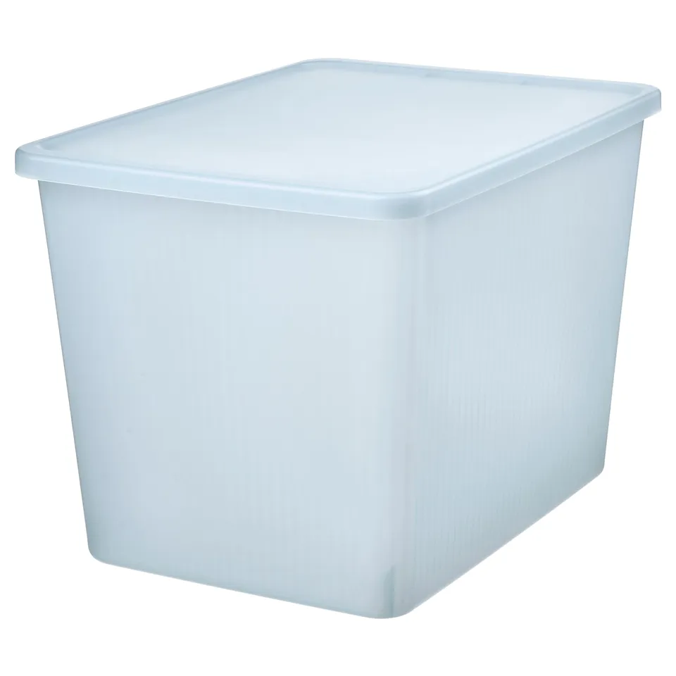 A light blue RYKTA storage box made of recycled polypropylene, rectangular in shape with a lid.