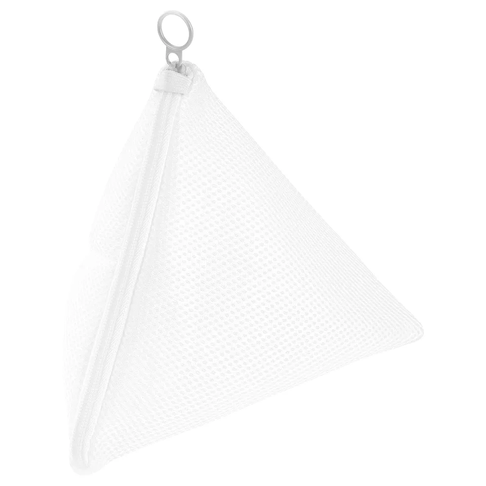 A white, triangular SLIBB laundry bag with a mesh design and zip closure, ideal for protecting delicate clothes in the wash.