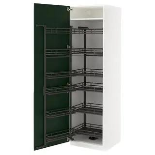 METOD high cabinet with pull-out larder, white/Havstorp deep green, 60x60x200 cm