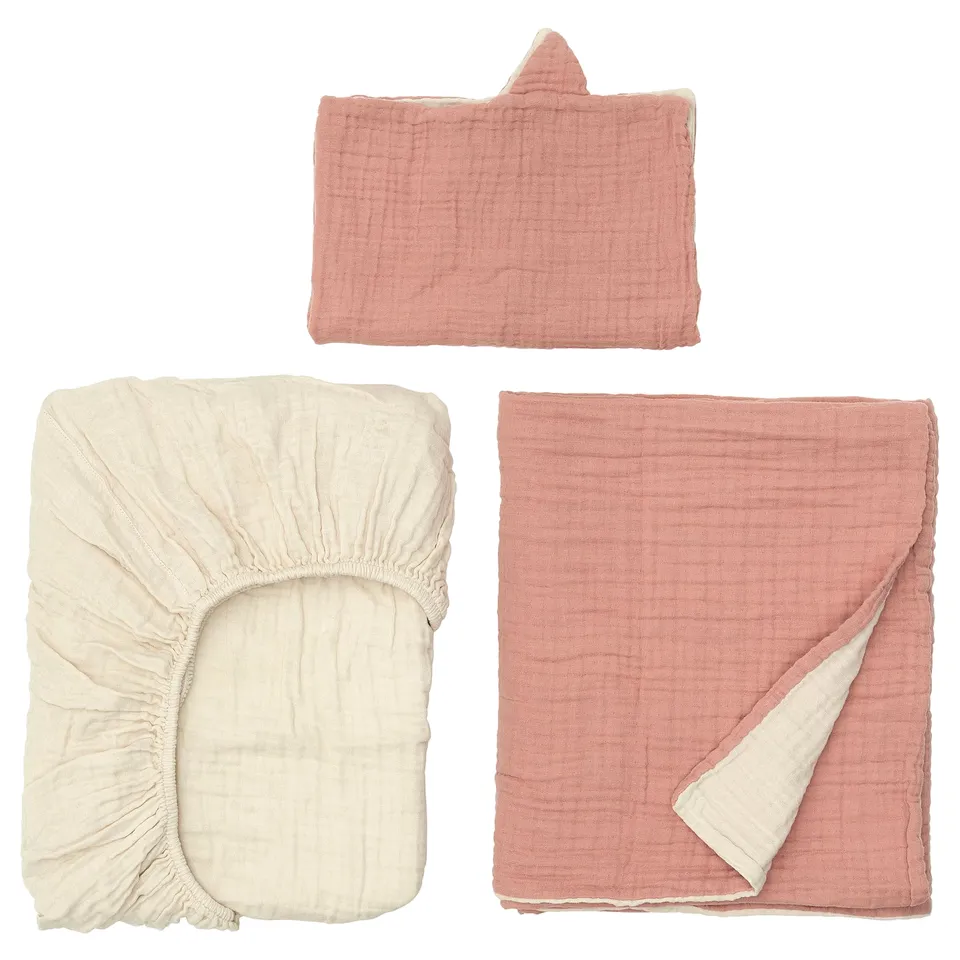 GULDVÄVARE 3-piece bedlinen set for cot, pale pink/beige, 60x120 cm