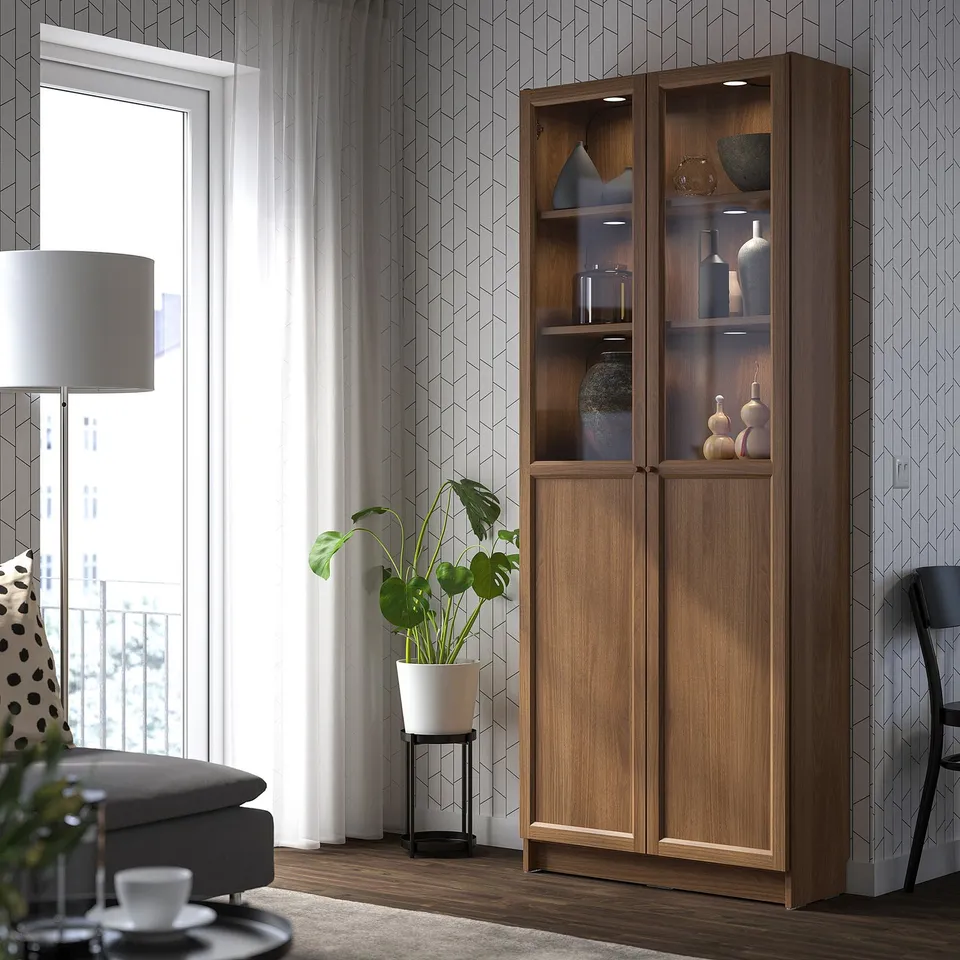 part: BILLY / OXBERG bookcase with panel/glass doors