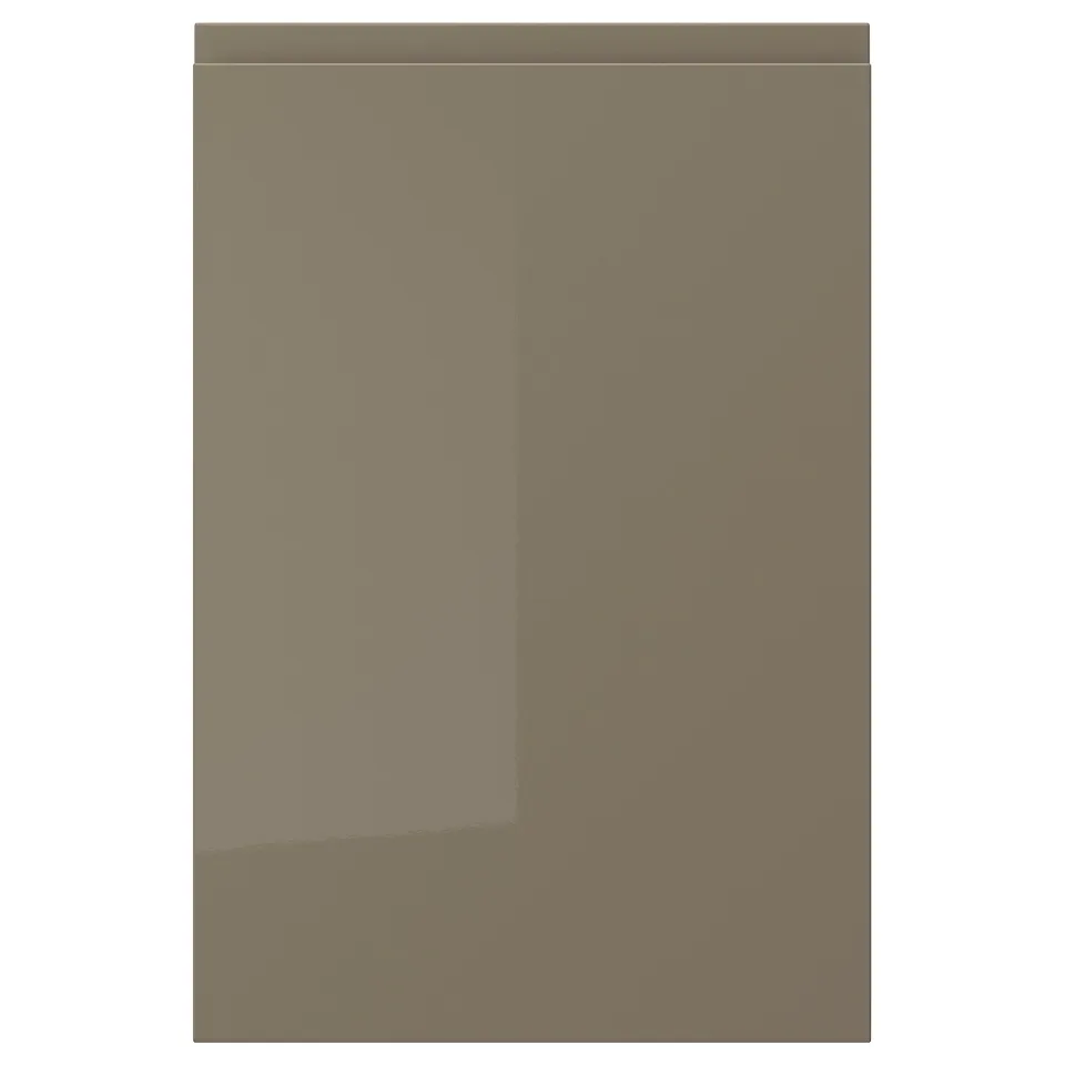 VOXTORP dark grey-brown high-gloss kitchen cabinet door, modern, rectangular.