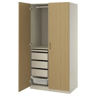 PAX / TONSTAD wardrobe combination, grey-beige/oak veneer, Width 100.0 x Depth 60.0 x Height 201.2 cm