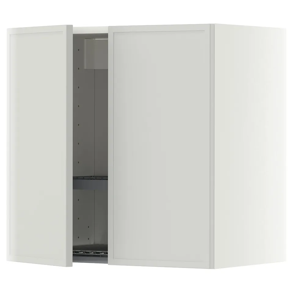 METOD Wall cabinet w dish drainer/2 doors, white/Aspudden light grey, 60x37x60 cm