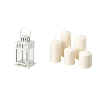 BORRBY/FENOMEN set: lantern for block candle + unscented block candle, set of 5