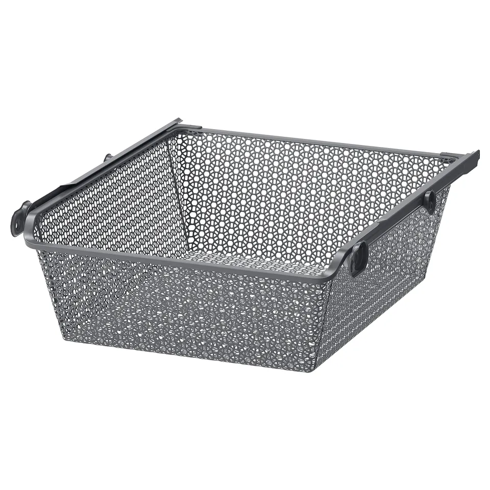 Perforated grey basket with fold handles