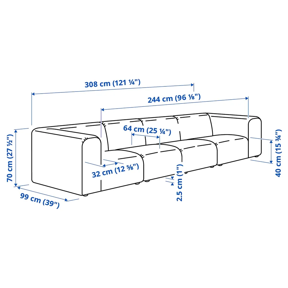 Illustration with measurements for the product: STOCKHOLM 2025.