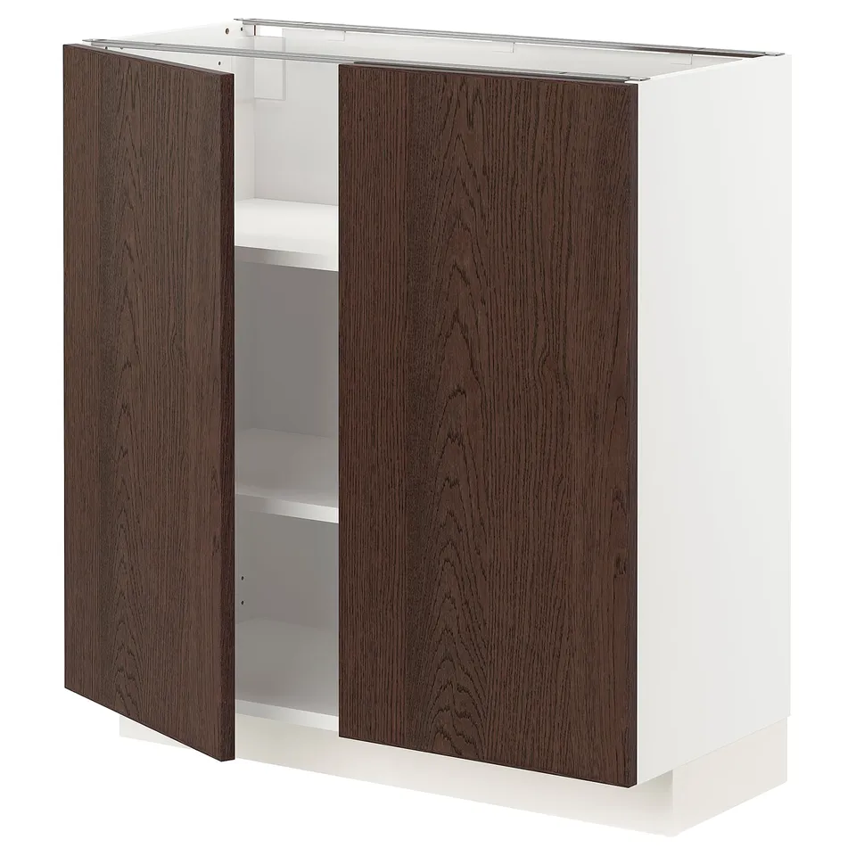 METOD kitchen unit, dark brown sinarp wood, white base, two-door design, sturdy construction.