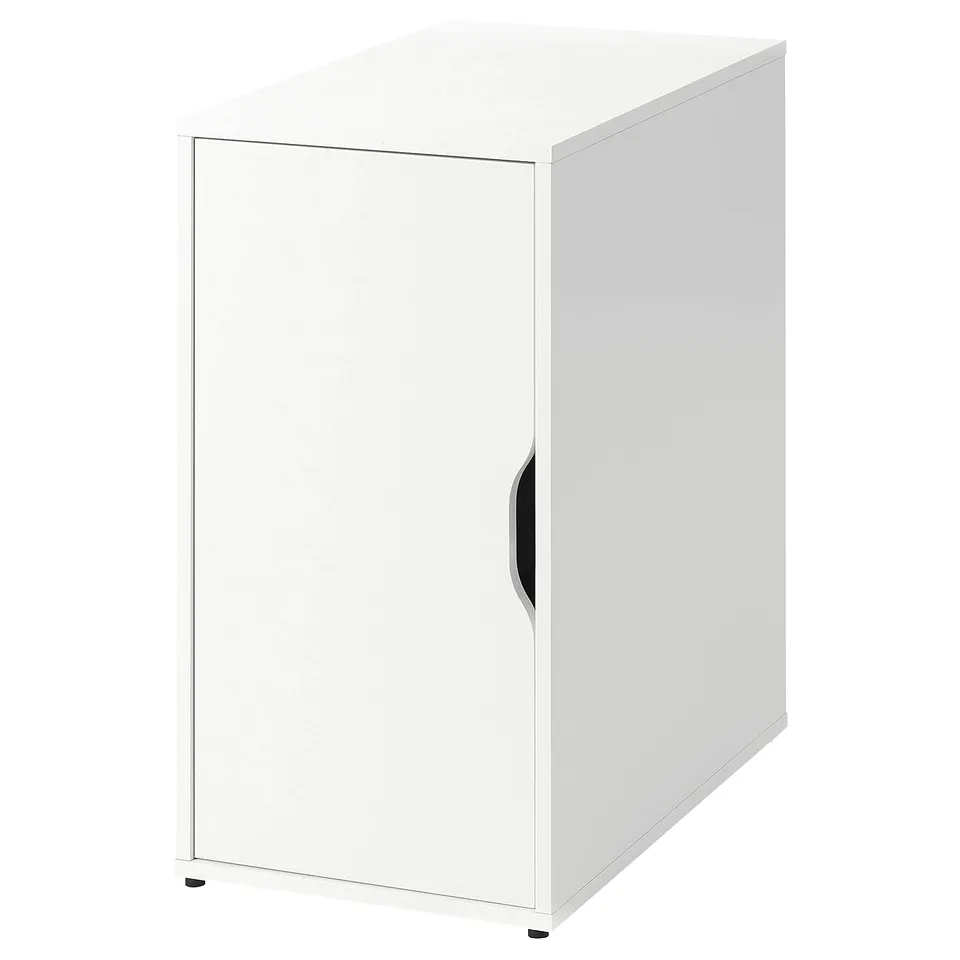 White LAGKAPTEN desk with one door, modern design, honeycomb structure.