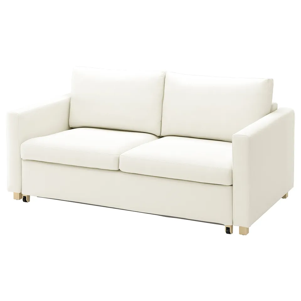A white SALTSJÖBADEN sofa with a sleek and modern design, covered in recycled polyester and cotton fabric.