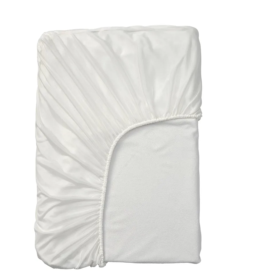 White GRUSNARV mattress protector, thin, waterproof, textured, rectangular.
