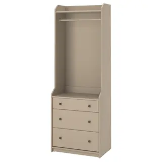 HAUGA open wardrobe with 3 drawers, beige, Width 70.0 x Depth 46.0 x Height 199.0 cm