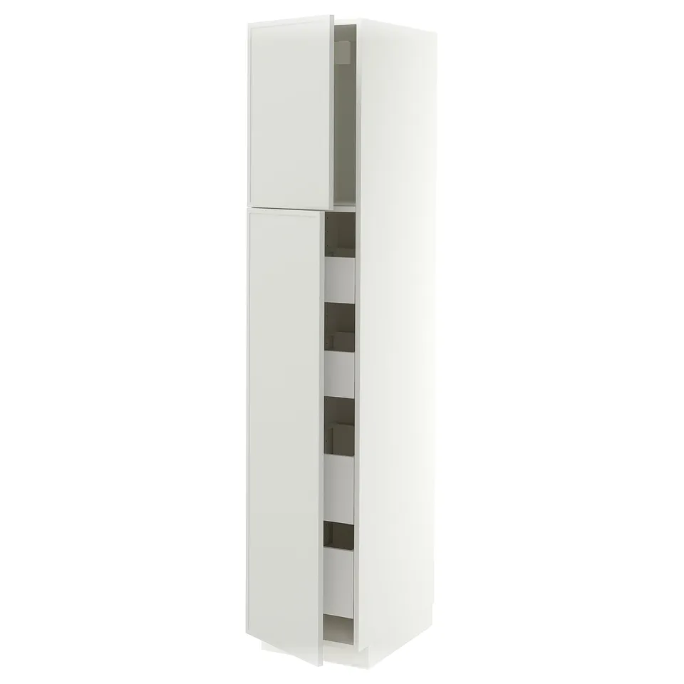 METOD / MAXIMERA Hi cab w 2 doors/4 drawers, white/Aspudden light grey, 40x60x200 cm