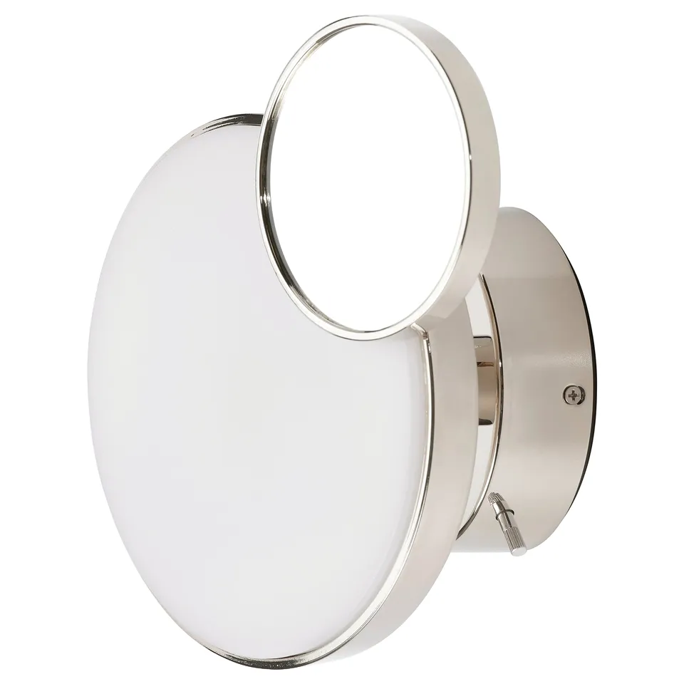 Kabompa wall lamp: modern, round, chrome & white, removeable mirror, built-in led.