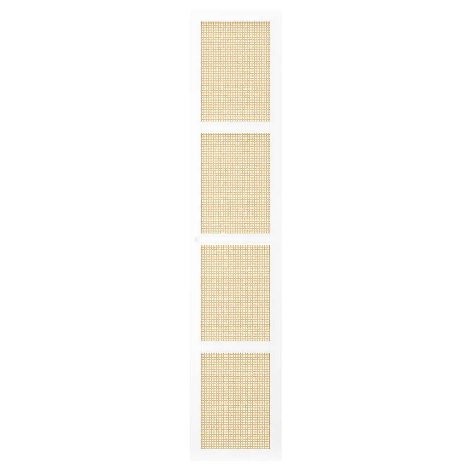 A white HÖGADAL door for billy bookcase with woven bamboo panel. Its rectangular, featuring natural, textured material for a warm look.