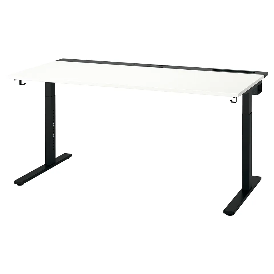 MITTZON desk: white top, black base, adjustable height.