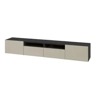 BESTÅ TV Bench, black-brown/SELSVIKEN high-gloss beige