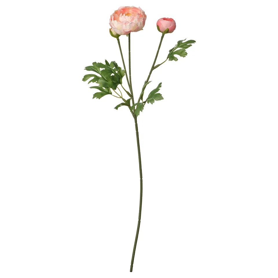 SMYCKA, bright pink artificial flowers with green leaves, made from recycled materials.