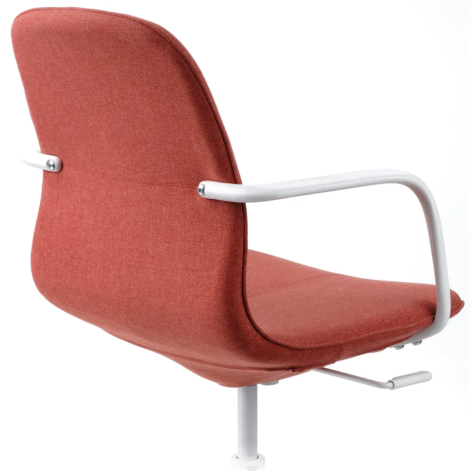Ergonomic office chair with adjustable height, lumbar support, and armrests. Tilt mechanism and stylish design in red fabric.
