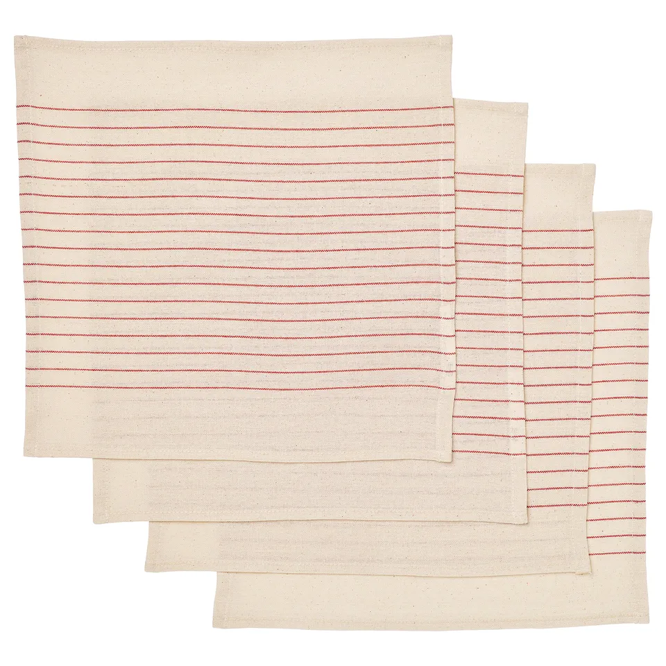 VIPPSTARR cream-colored cotton napkins with red stripes.