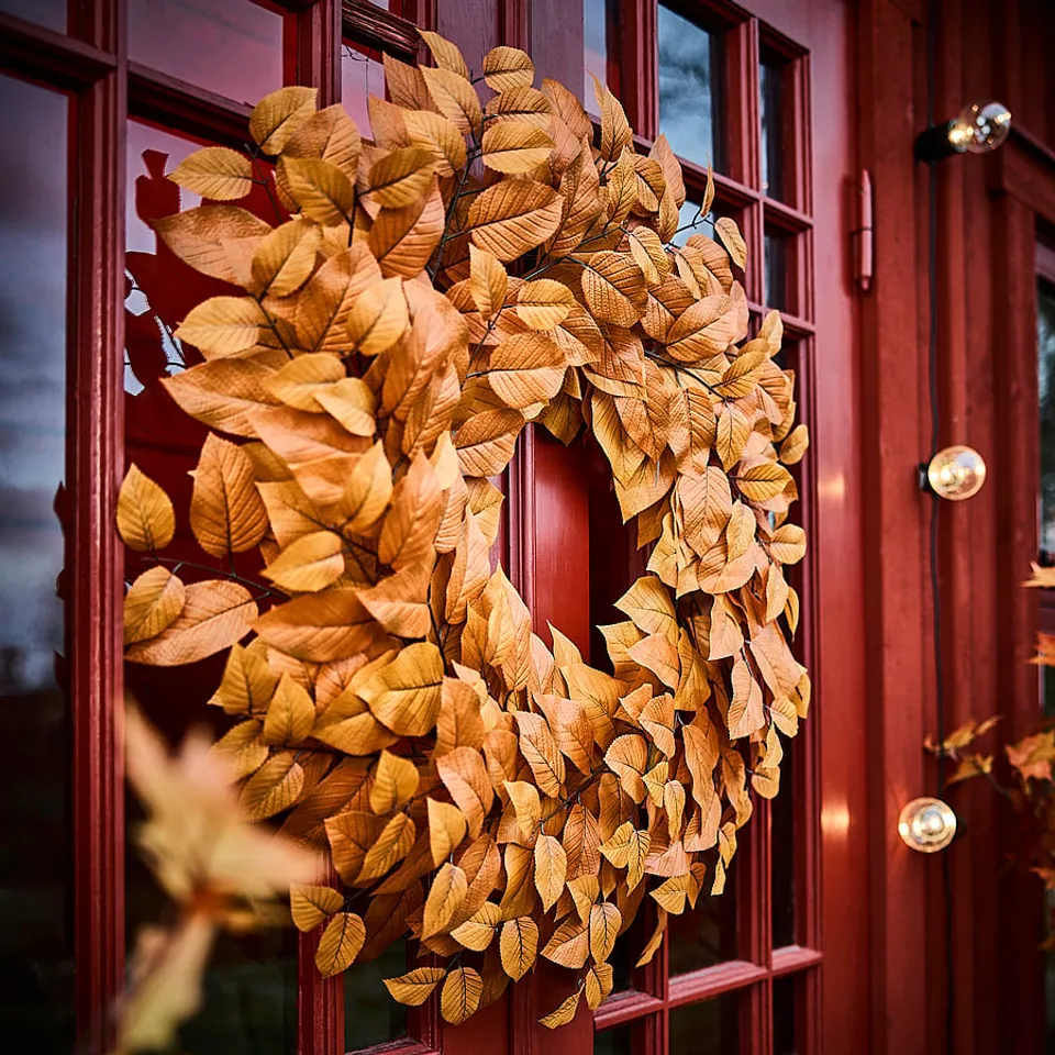 SMYCKA Artificial wreath, in/outdoor/leaf orange, 75 cm