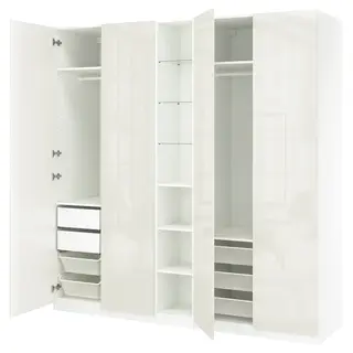 PAX / FARDAL wardrobe combination, white high-gloss/white white, 235x60x236 cm