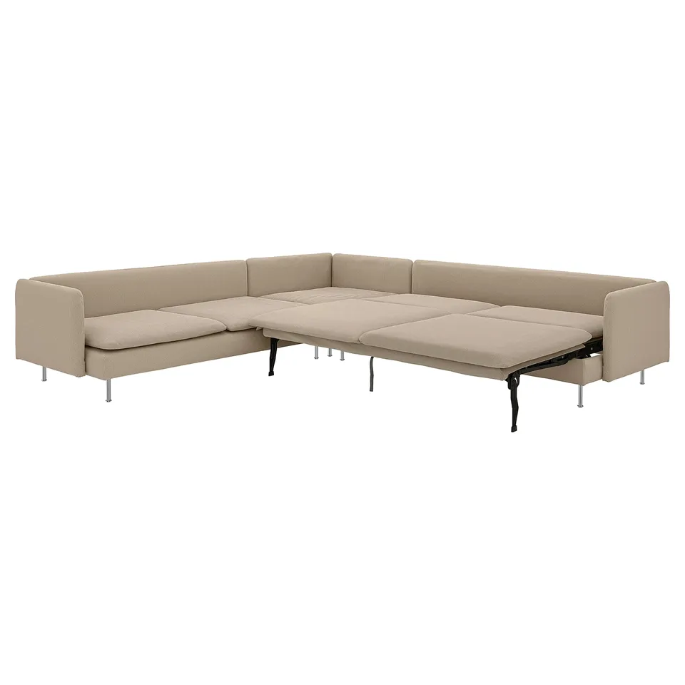 SÖDERHAMN sectional sofa-bed in beige with sleek, low design and comfortable cushions.