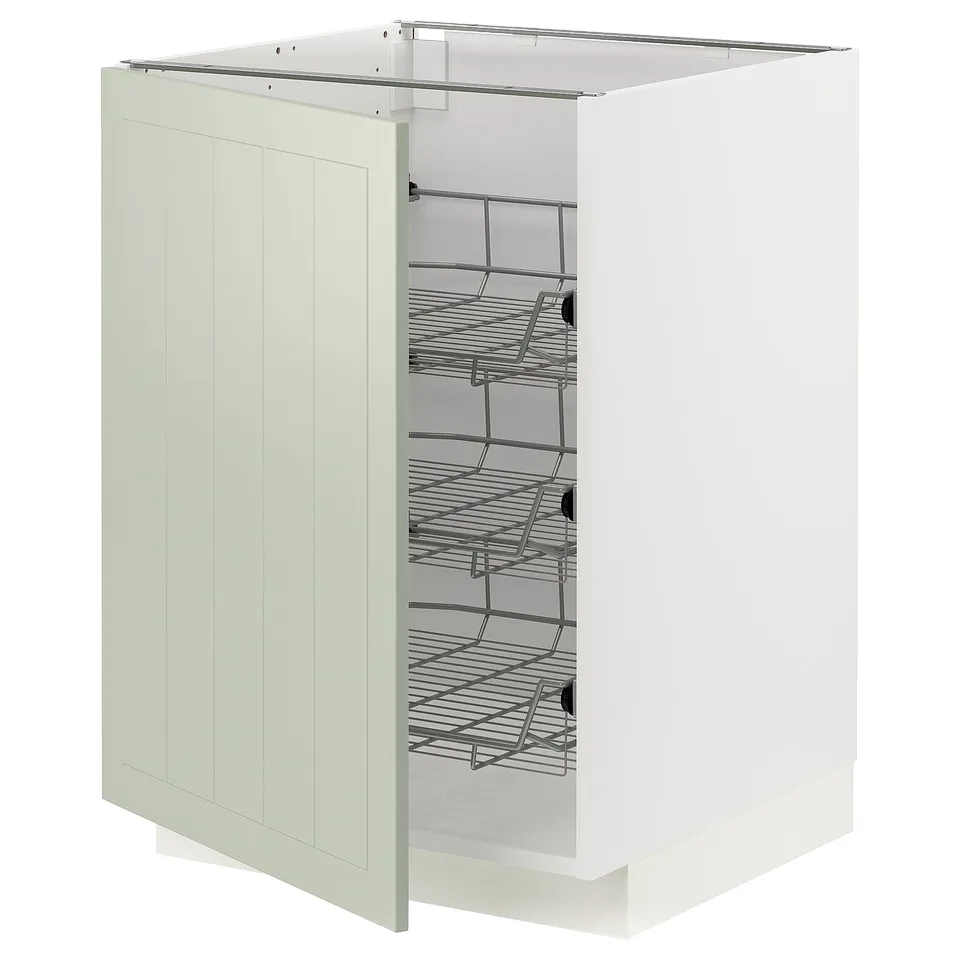 METOD kitchen cabinet in green with pull-out wire shelves.
