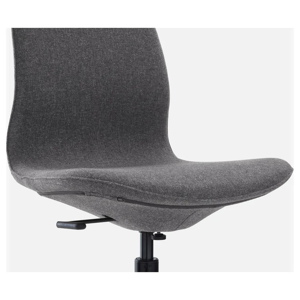 Flatex office chair: height-adjustable seat, tilt tension control, lumbar support.