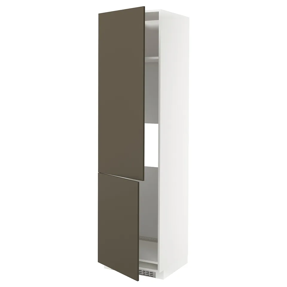 Open storage cabinet, METOD, white and dark brown, rectangular, minimalist design.