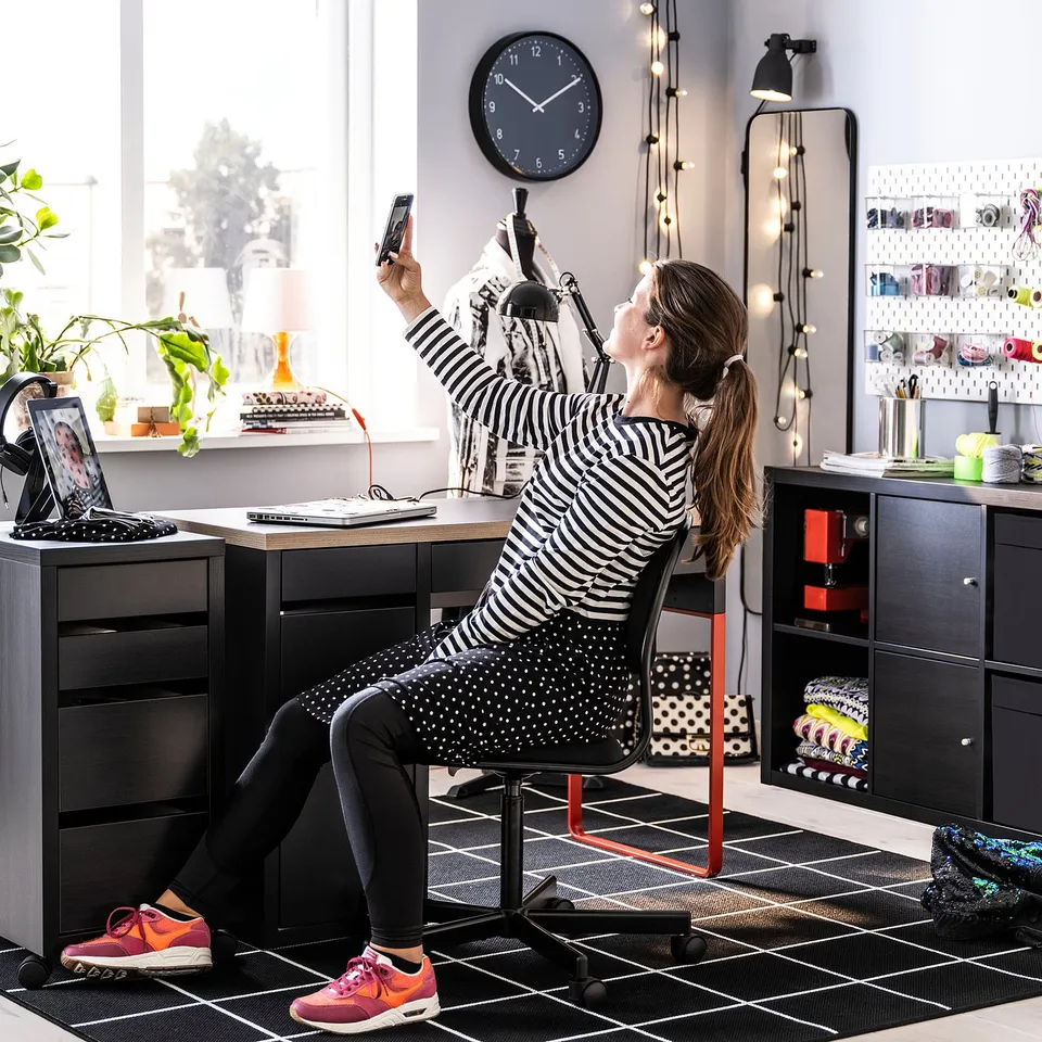 MICKE Desk, anthracite/red, 105x50 cm
