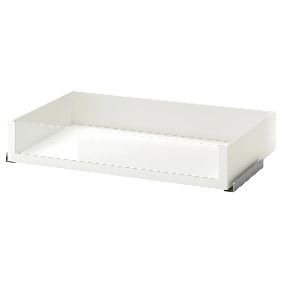 KOMPLEMENT white drawer, rectangular with glass front, smooth edges, modern design.