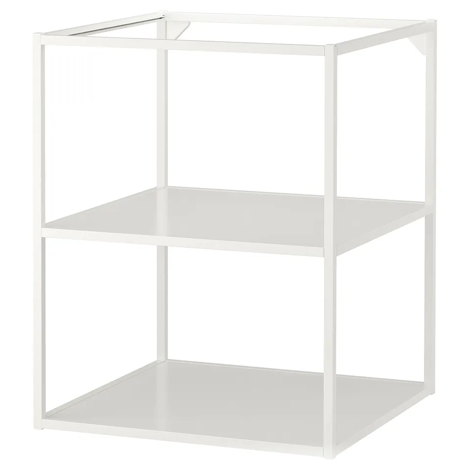 ENHET white metal unit, 2 shelves, square frame, modern design.