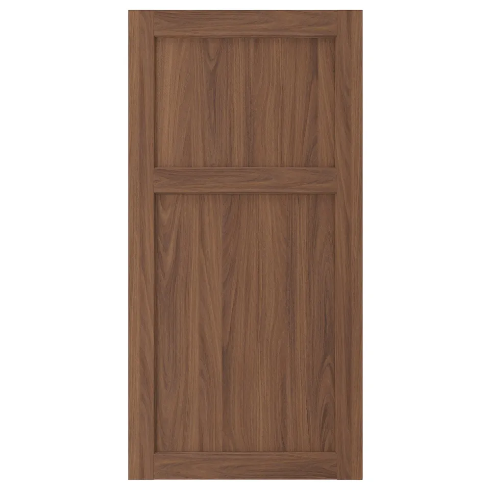ENKÖPING: brown walnut finish cabinet door with horizontal panel design, rectangular shape, durable foil surface.