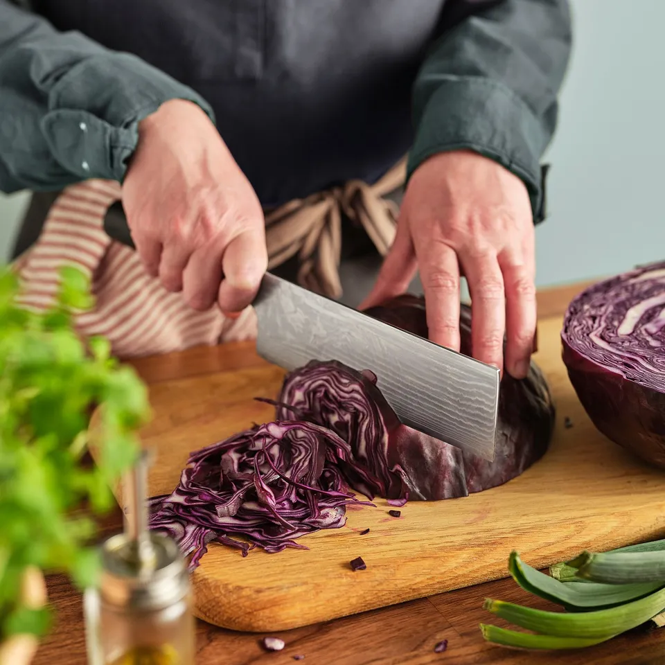 FJÄLLRÖDING Nakiri knife, damascus steel/black, 18 cm